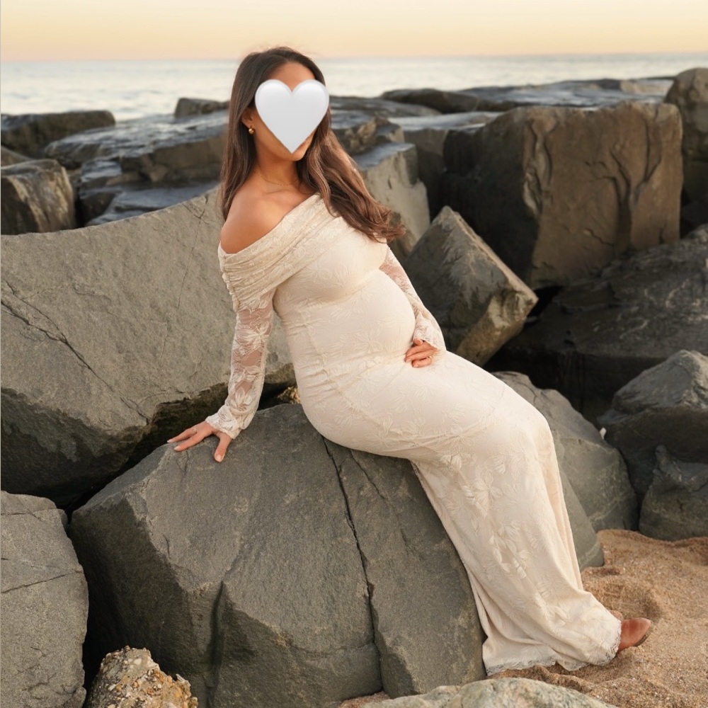 AFRM Off-Shoulder Long Sleeve Cream Dress